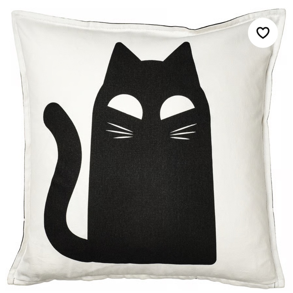 IKEA KUSTFYR Cushion cover, cat pattern, back white accent pillow cover, 20x20”